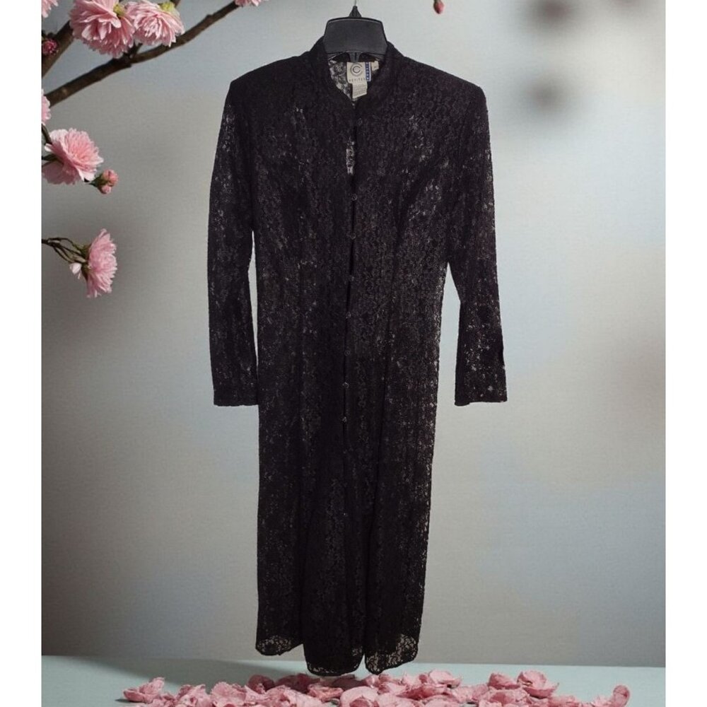 Vtg Studio C Lace Button Front Midi Dress Size 8 Petite Renaissance Goth Wedding